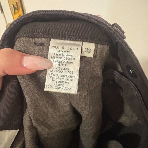 Rag & Bone Men’s Grey Fit 2 Slim Fit Mid Rise Classic Chino Pants Size 33 - Picture 10 of 10